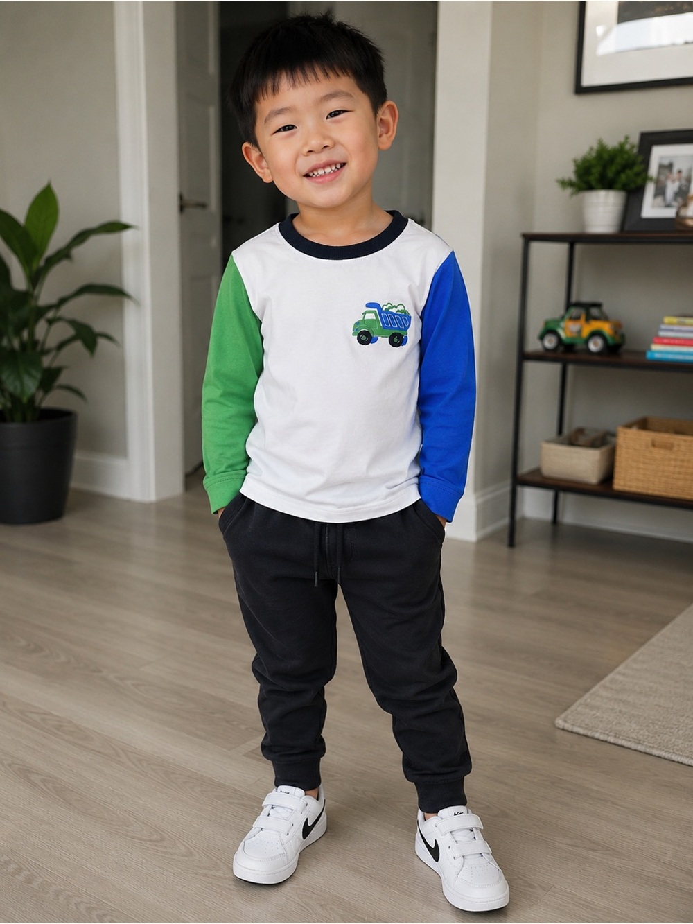Garanimals White Tee with Green and Blue Truck Accent 3T